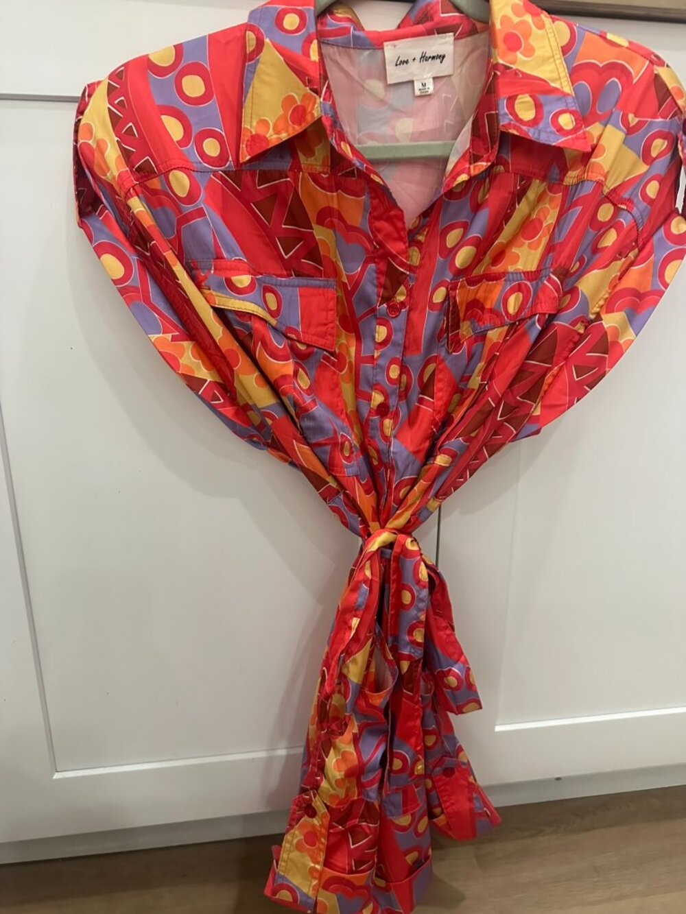 Love + Harmony Abstract Print Belted Romper Red Purple Yellow Size M
